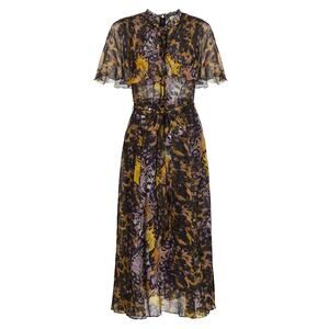 Marchesa Rosa 'Abstract' Purple Viscose Chiffon Midi-Dress Size 10